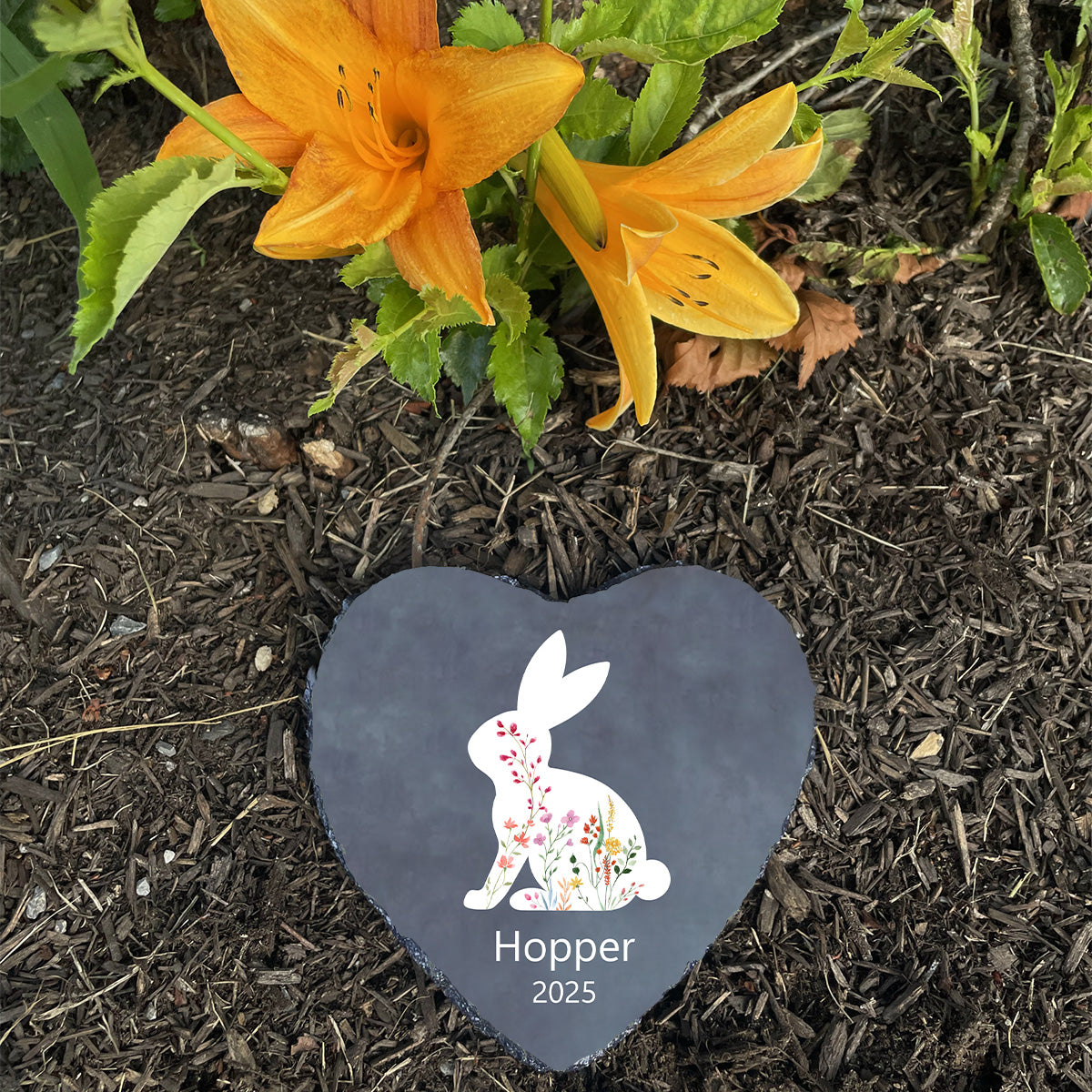 Custom Floral Bunny Memorial Stone