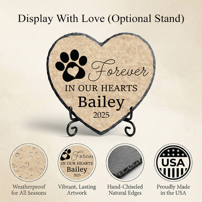 Forever in Our Hearts Paw Print Memorial Stone