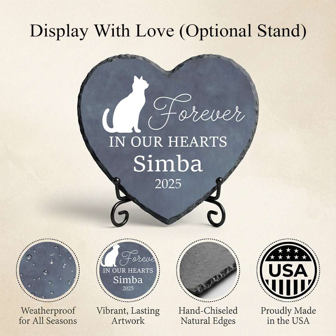 Sitting Cat Memorial Heart Stone - A Loving Keepsake