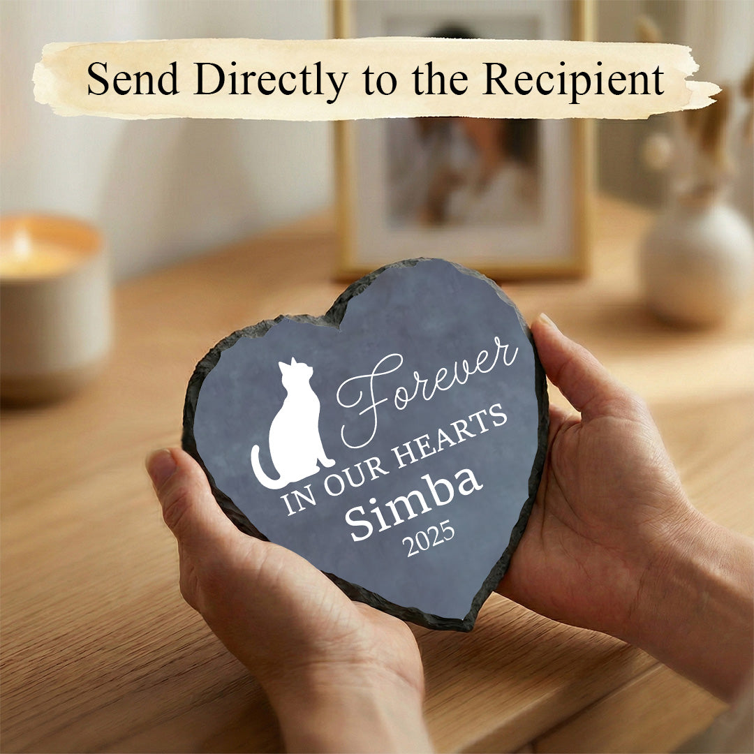 Sitting Cat Memorial Heart Stone - A Loving Keepsake