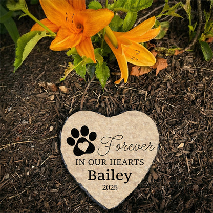 Forever in Our Hearts Paw Print Memorial Stone