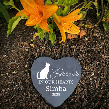 Sitting Cat Memorial Heart Stone - A Loving Keepsake