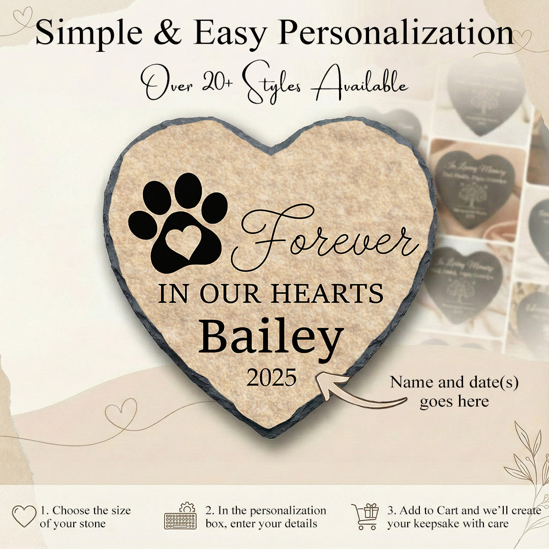 Forever in Our Hearts Paw Print Memorial Stone