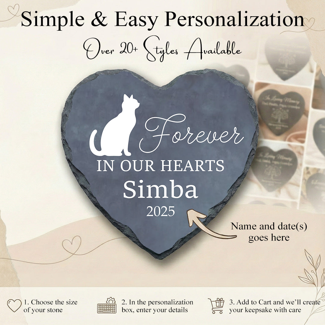 Sitting Cat Memorial Heart Stone - A Loving Keepsake