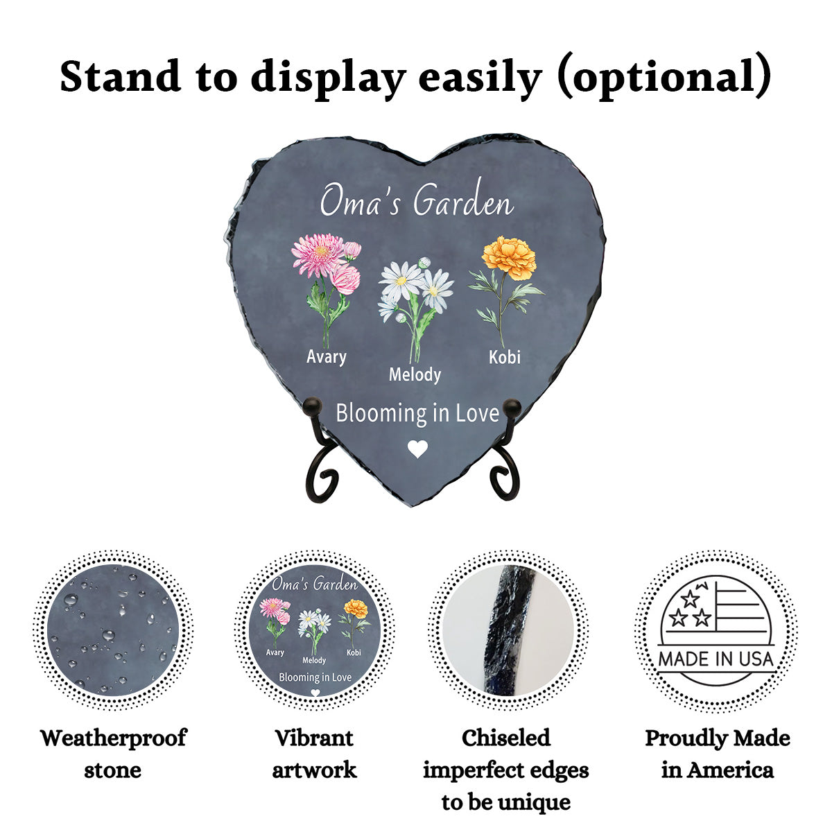 Custom Grandma Gift: Birth Flower Stone with Grandchildren's Names