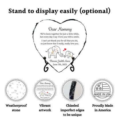 Personalized Elephant Heart Stone Plaque for New Moms