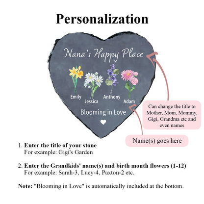Custom Grandma Gift: Birth Flower Stone with Grandchildren's Names