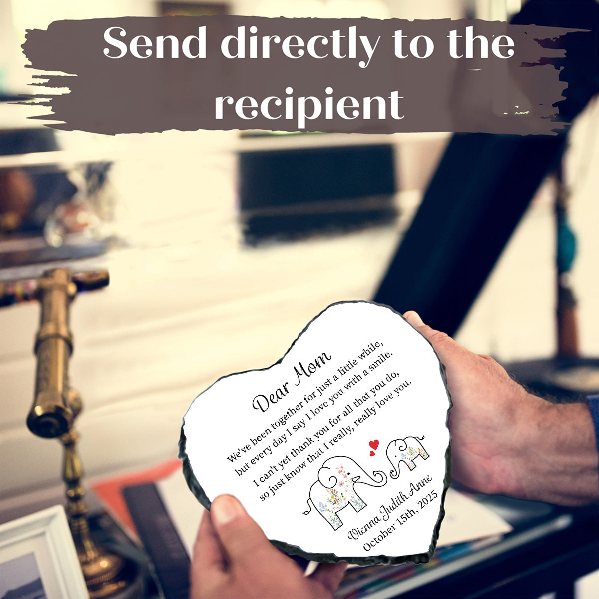 Personalized Elephant Heart Stone Plaque for New Moms