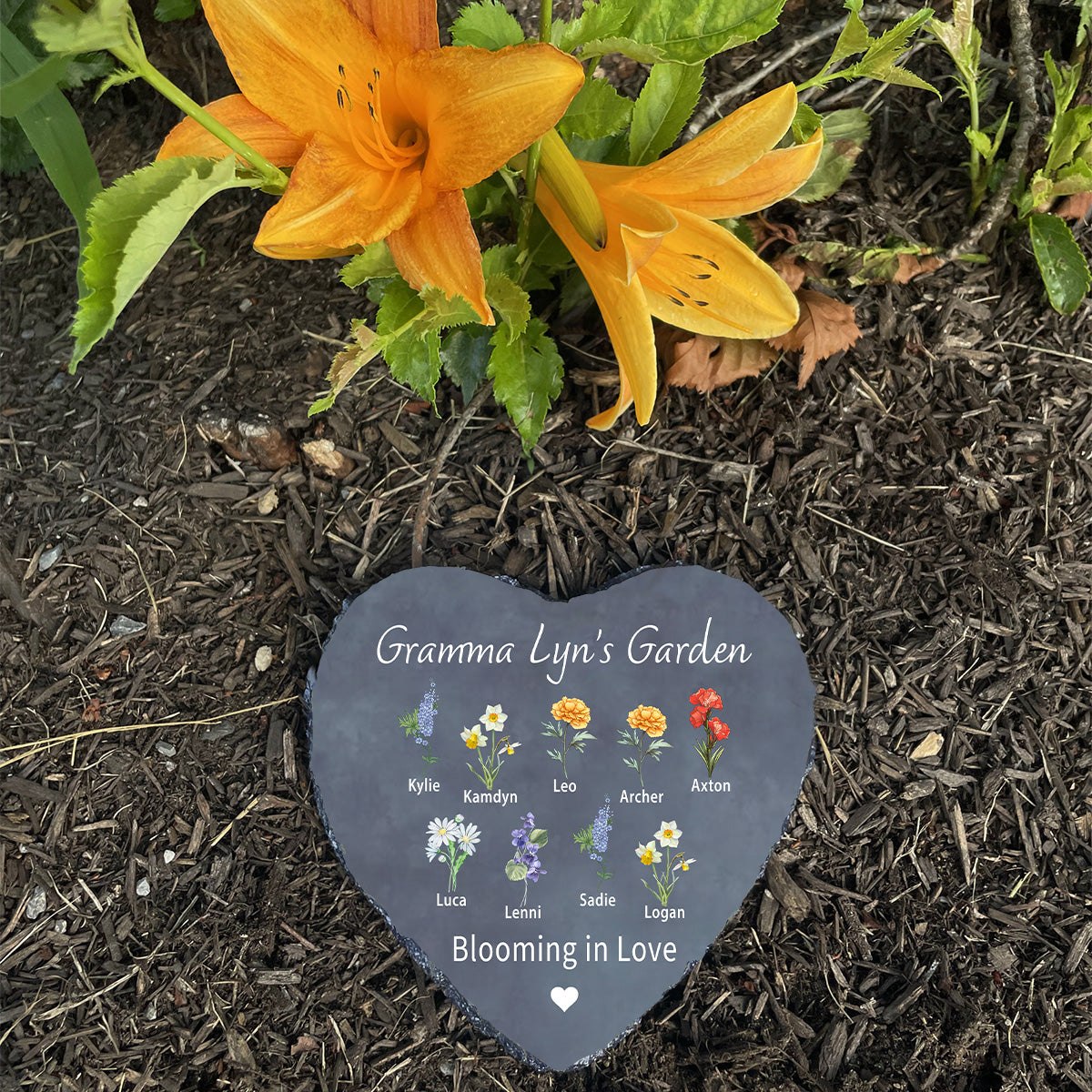 Custom Grandma Gift: Birth Flower Stone with Grandchildren's Names