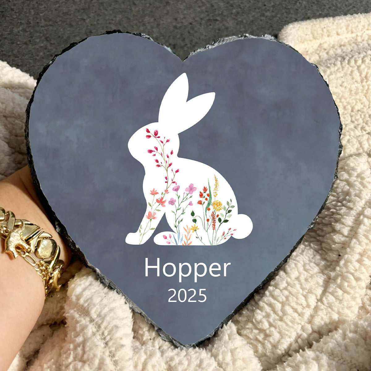 Custom Floral Bunny Memorial Stone
