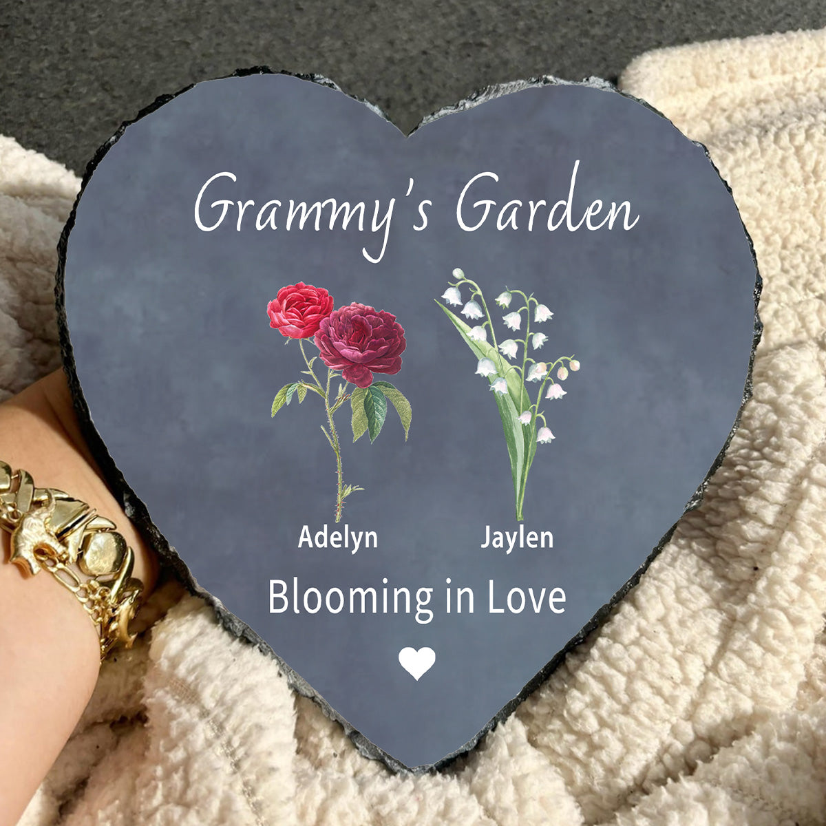 Custom Grandma Gift: Birth Flower Stone with Grandchildren's Names
