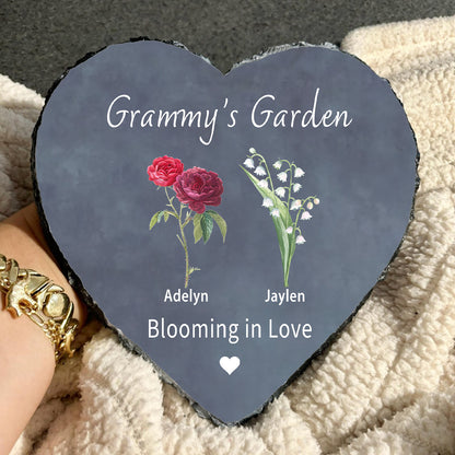 Custom Grandma Gift: Birth Flower Stone with Grandchildren's Names