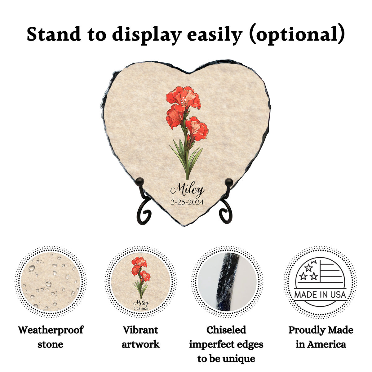 Custom Birth Flower Gardening Stone with Personalized Name and Date