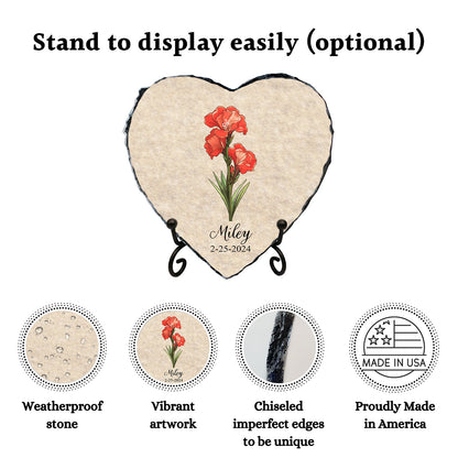 Custom Birth Flower Gardening Stone with Personalized Name and Date