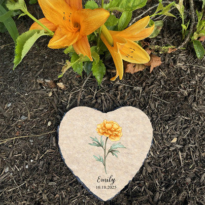 Custom Birth Flower Gardening Stone with Personalized Name and Date