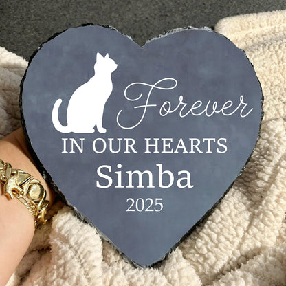Sitting Cat Memorial Heart Stone - A Loving Keepsake