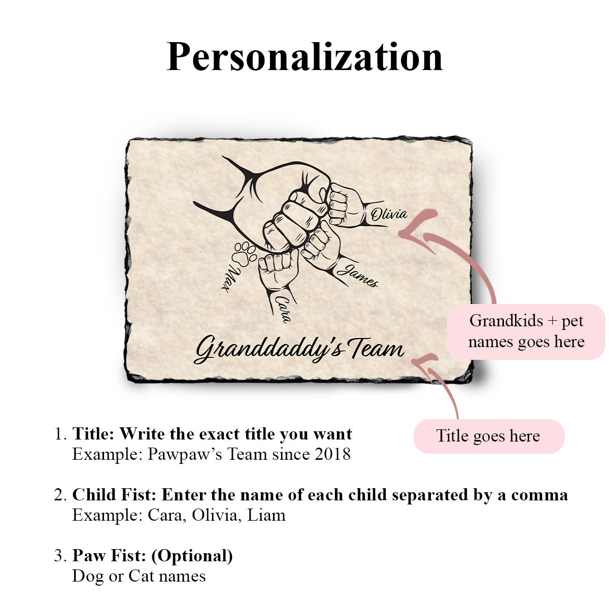 Custom Grandpa's Team Plaque with Grandchildren's Names