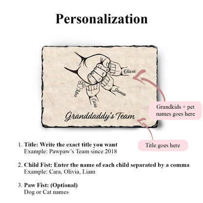 Custom Grandpa's Team Plaque with Grandchildren's Names