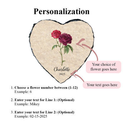 Custom Birth Flower Gardening Stone with Personalized Name and Date