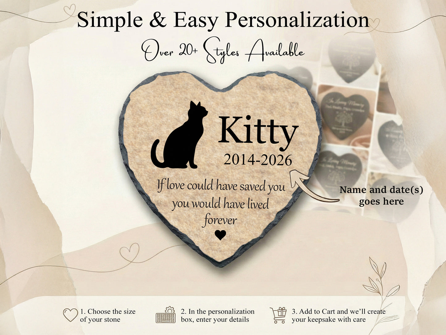 Cat Memorial Heart Stone - Heartfelt Keepsake